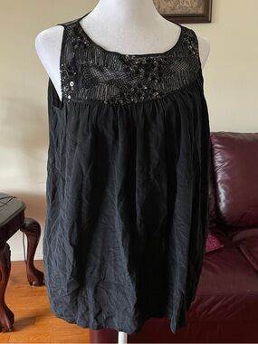 Anthropologie Saivana Black Sheer Mesh Sequin Yoke Sleeveless Blouse Top
